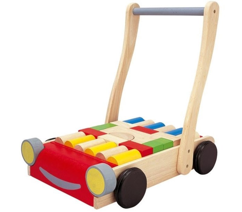 Plan Toys Loopwagen Auto met Bouwblokken