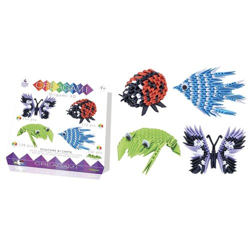 Creagami Set of 4 3D Origami's Small Butterfly, Lady Bug, Frog and Fish 