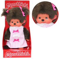 Monchhichi Fille Robe Rayée Rose 20 cm