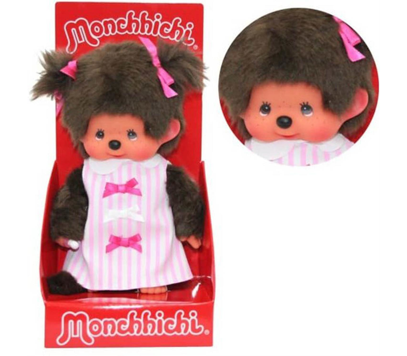 Monchhichi Fille Robe Rayée Rose 20 cm