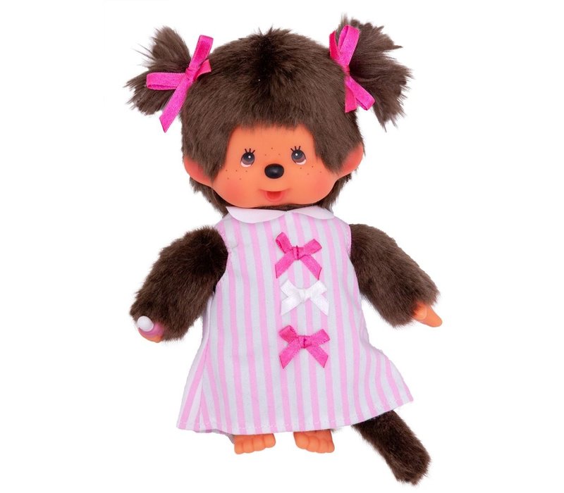 Monchhichi Fille Robe Rayée Rose 20 cm