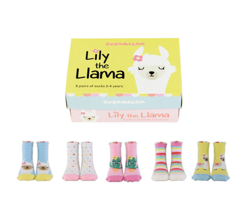 ODD Socks Lily the Lama Box met 5 paar kindersokken 2 - 4 jaar
