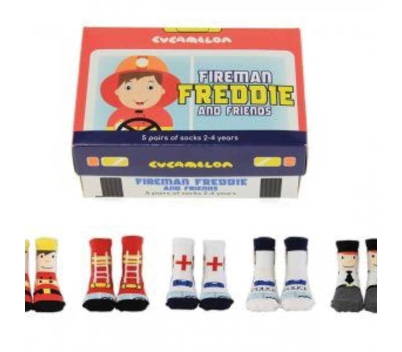 ODD Socks Brandweerman Freddie Box met 5 paar kindersokken 2 - 4 jaar