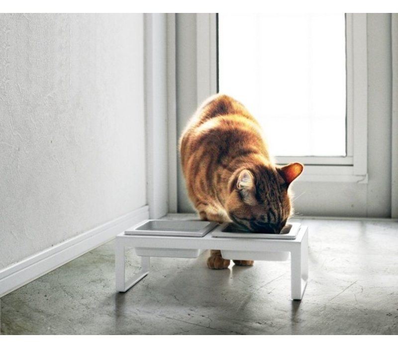 Yamazaki Pet Food Bowl Stand Set White