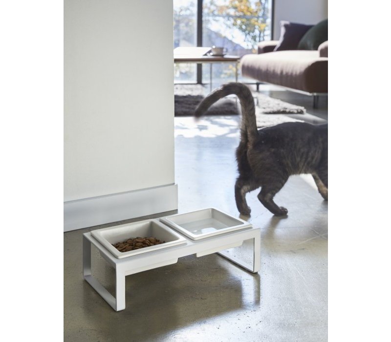 Yamazaki Pet Food Bowl Stand Set White