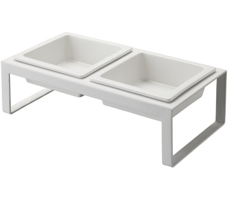 Yamazaki Pet Food Bowl Stand Set White