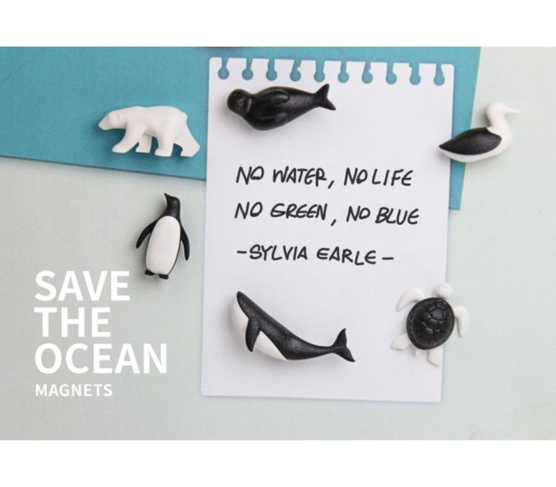 Qualy Save Ocean Magnets - set de 6 - Noir/Blanc