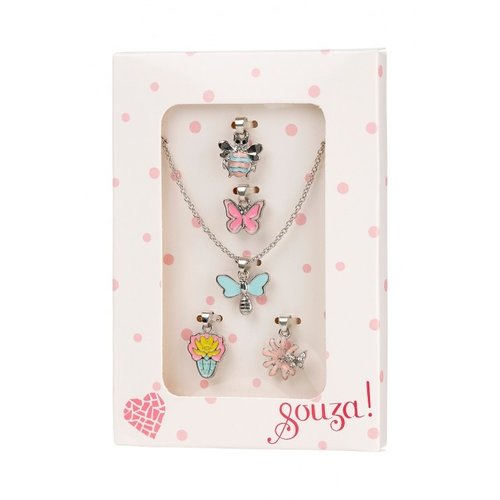 Souza! Giftbox Metal Necklace with 5 Charms, Silver 