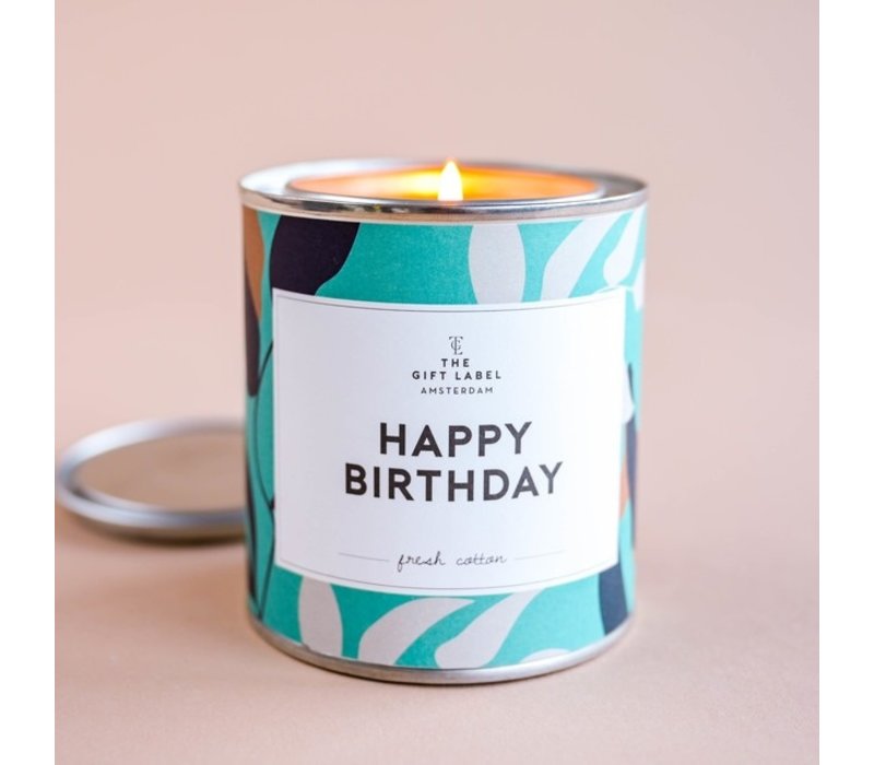 The Gift Label Geurkaars in Blik Happy Birthday Fresh Cotton 90g