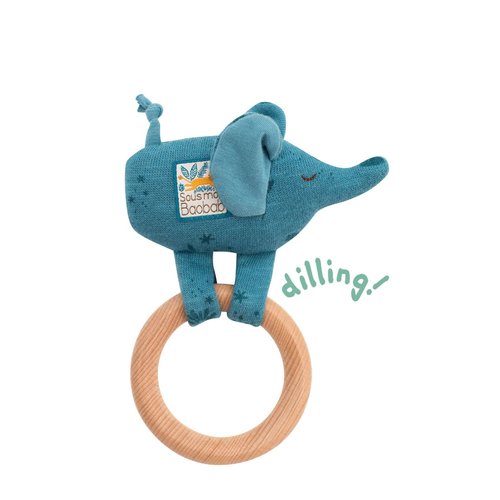 Moulin Roty Wooden Ring Rattle Elephant 'Sous mon Baobab' 