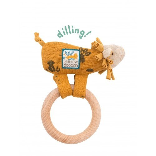 Moulin Roty Houten Ring-Rammelaar Leeuw 'Sous mon Baobab' 