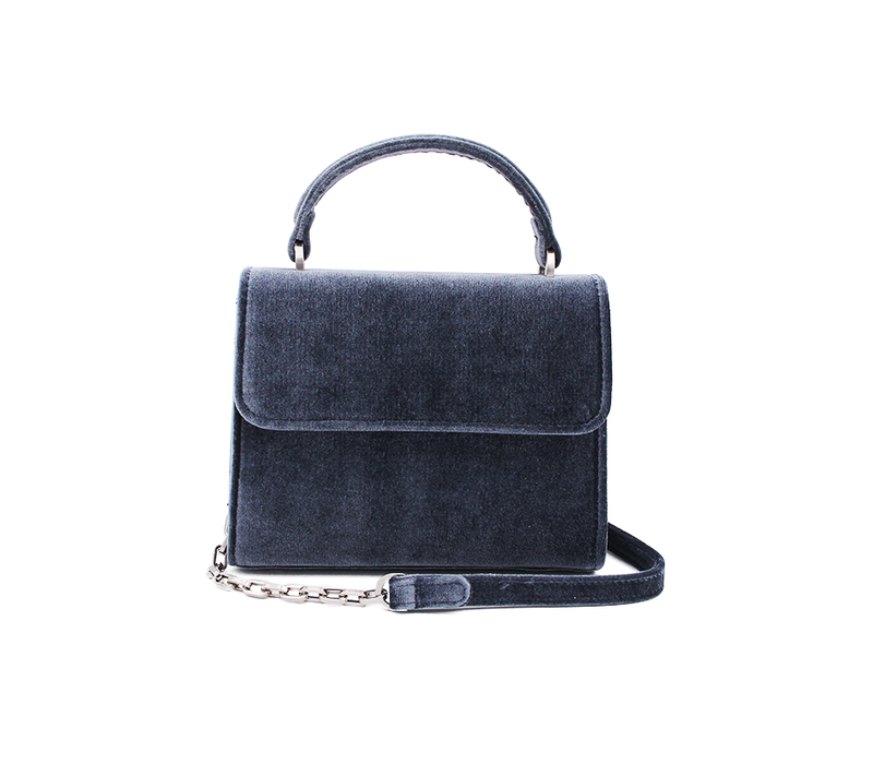 Denise Roobol "Mini Handle Bag" Velours Bleu Foncé