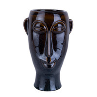 Present Time Plant Pot Mask Long 27 cm Porcelain Dark Brown