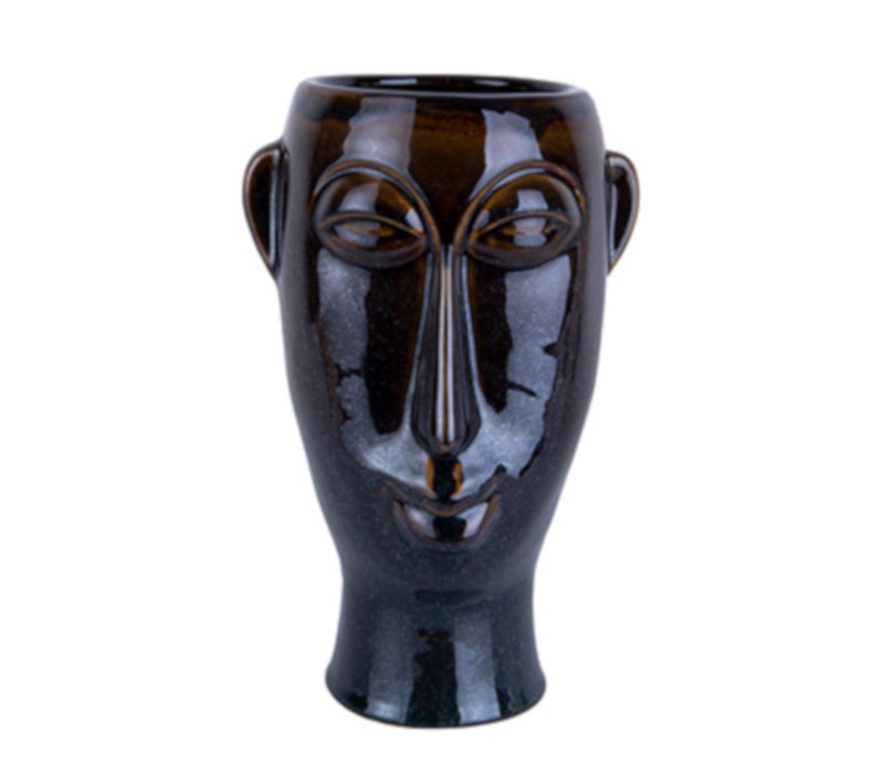 Present Time Plant Pot Mask Long 27 cm Porcelain Dark Brown