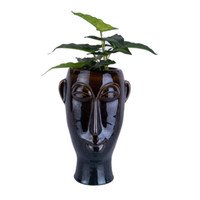 Present Time Pot à plantes Masque Long 27 cm Porcelaine Marron foncé
