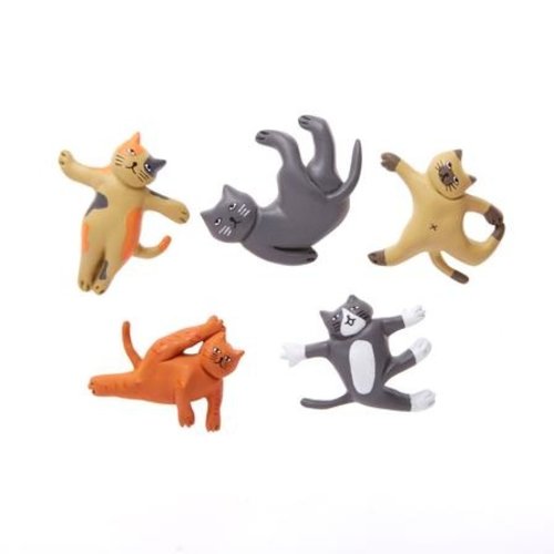 Kikkerland Set of 5 Cat Yoga Magnets 