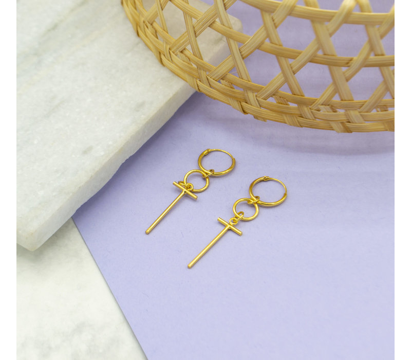 Label Kiki Boucles d'Oreilles Small Cross Hoop Gold