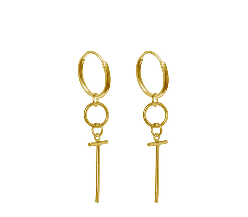 Label Kiki Boucles d'Oreilles Small Cross Hoop Gold