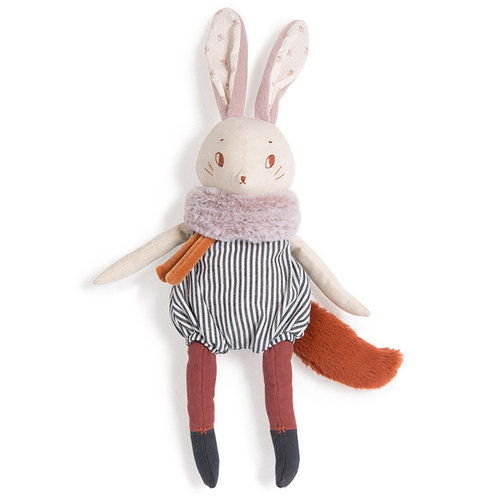 Lapin Nid d'Ange Doudou Musical - Coton Bio Vieux Rose 25Cm