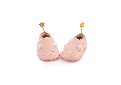 Moulin Roty Moulin Roty Leather Pink Slippers 'Il Était une Fois' 0/6 months