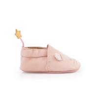 Moulin Roty Leather Pink Slippers 'Il Était une Fois' 0/6 months