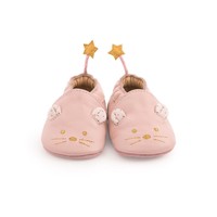Moulin Roty Leather Pink Slippers 'Il Était une Fois' 0/6 months