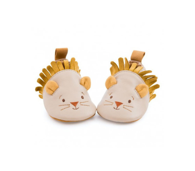 Moulin Roty Leather Beige Slippers 'Sous mon Baobab' 0/6 maand