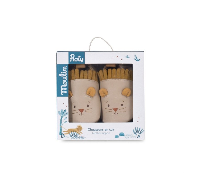 Moulin Roty Chaussons en Cuir beige'Sous mon Baobab' 0/6 maand