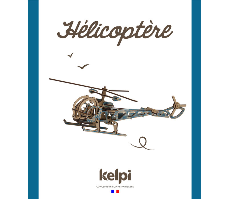 Kelpi Helicopter small size blue wooden 3D model