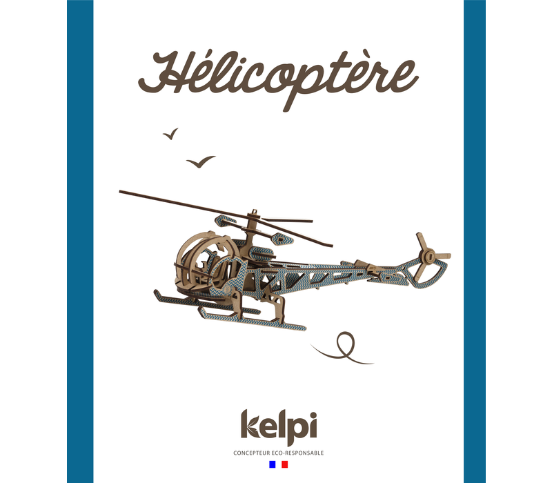 Kelpi Helikopter klein formaat blauw houten 3D model