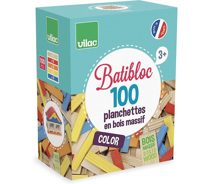 Vilac Batibloc 100 pièces en bois colorées