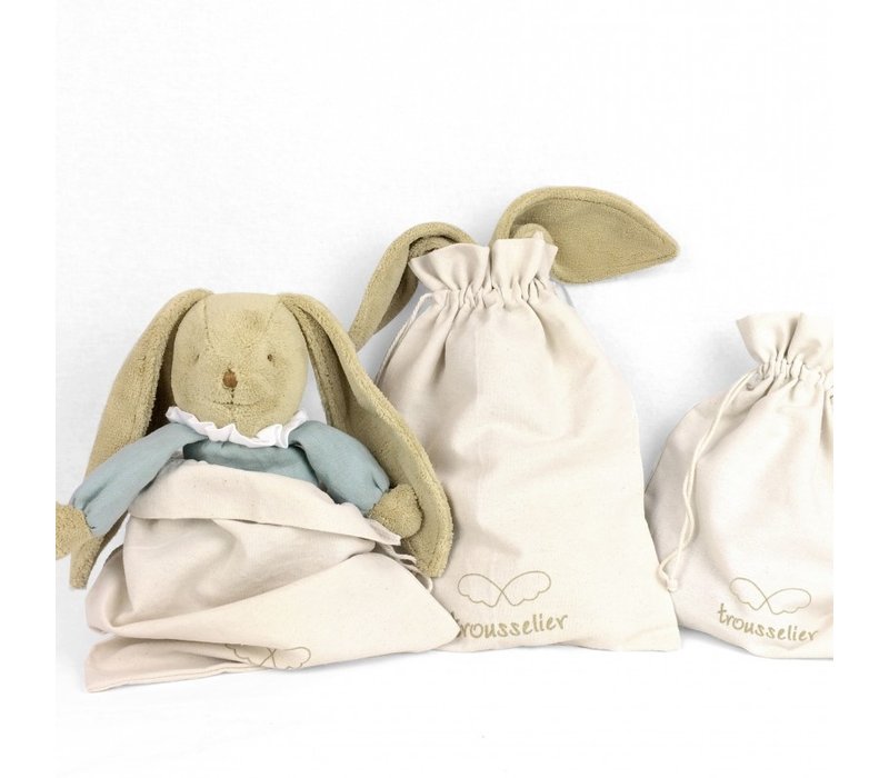 Trousselier Angel Rabbit Nest Musical Cuddly Toy Organic Cotton Old Pink 25cm