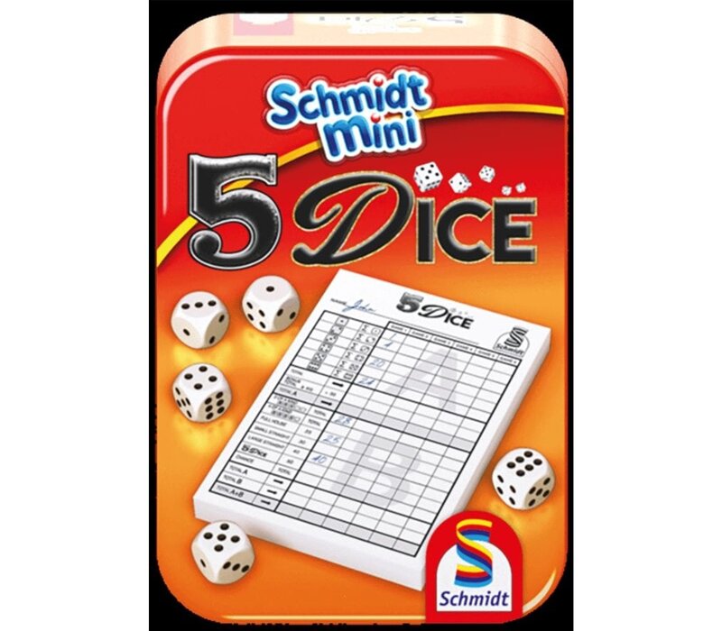 Schmidt Mini Dobbelspel 5 Dice in blik (Yatzee)