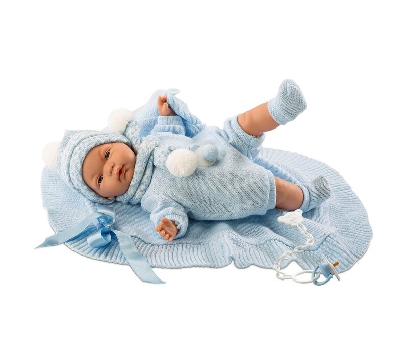 Llorens Doll 38 cm – Crying doll Joel with blue blanket