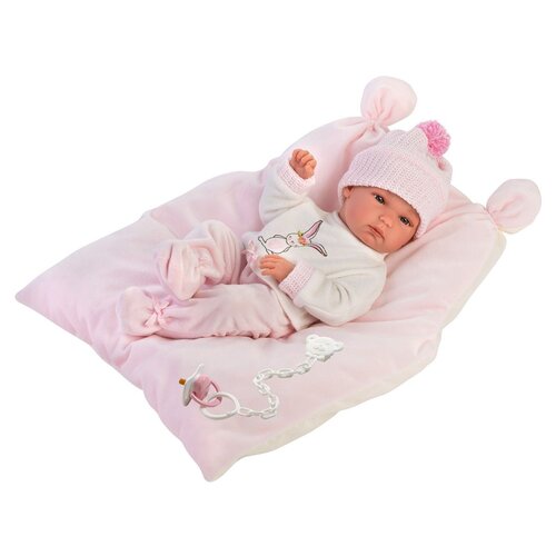 Llorens Doll 35 cm - Baby doll Bimba on a pink pillow 