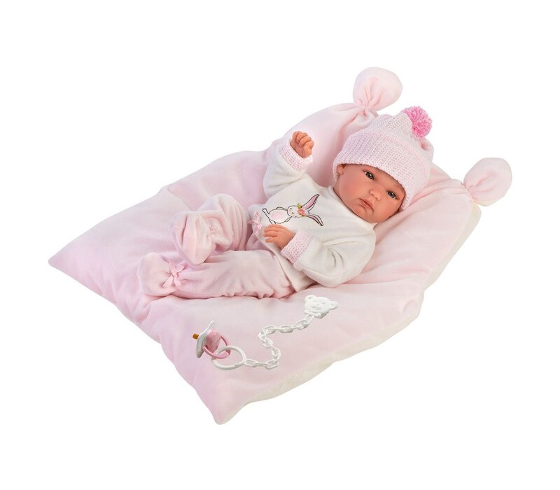 Llorens Pop 35 cm - Babypop Bimba op een roze kussen