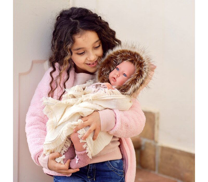 Llorens Pop 42 cm – Babypop Mimi – Huilende pasgeboren Mimi met kussen en dekentje