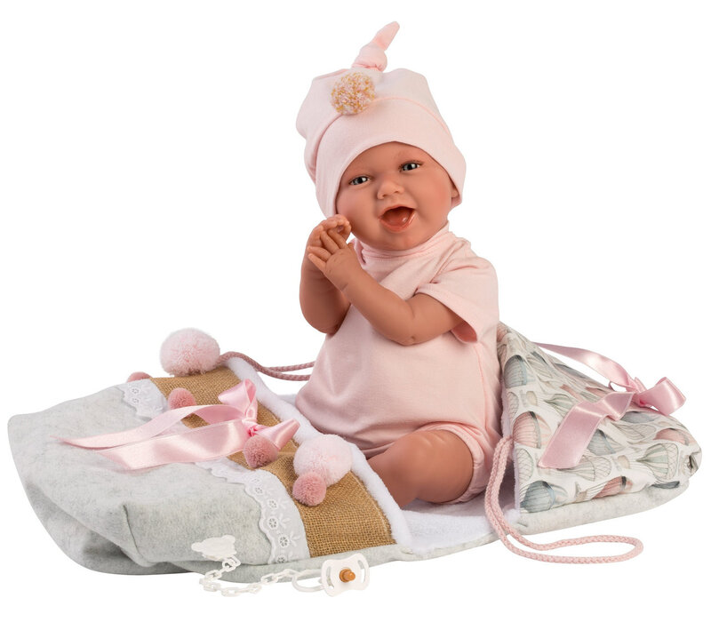 Llorens pop 42 cm – babymeisje speelgoedpop –lachende pop met slaapzak