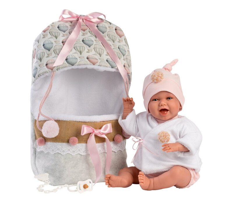 Llorens pop 42 cm – babymeisje speelgoedpop –lachende pop met slaapzak