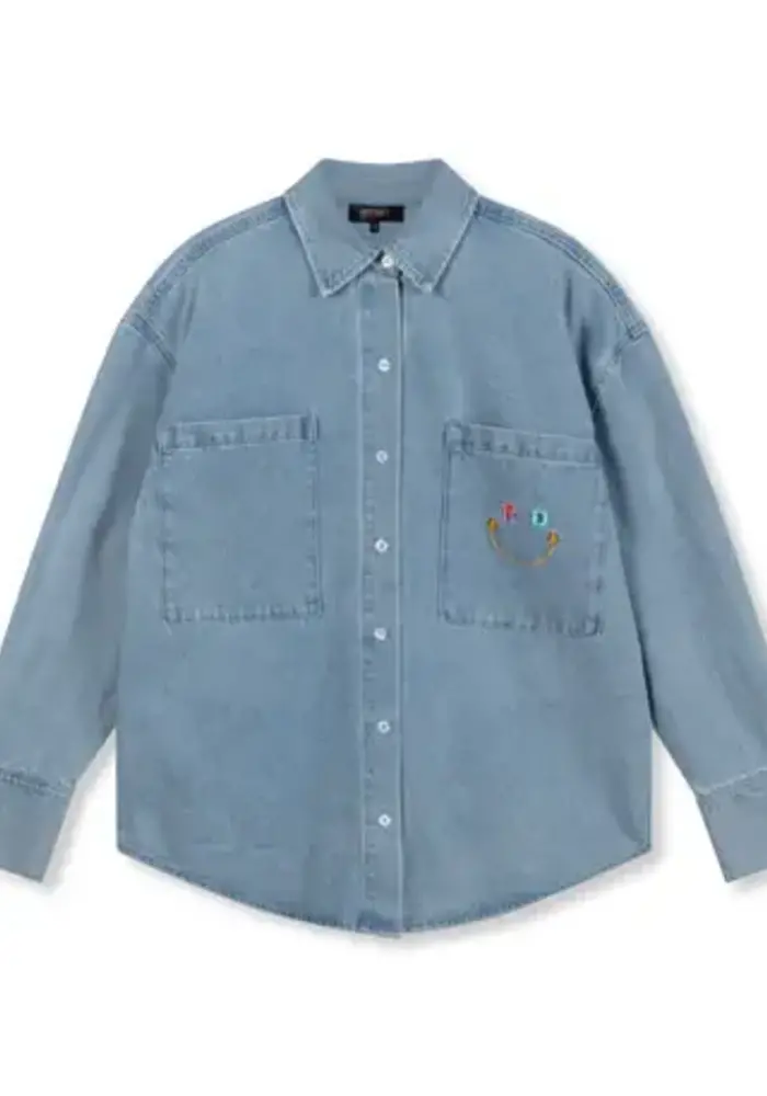 Refined Department - Ladies Woven Denim  Smiley Blouse Ginny