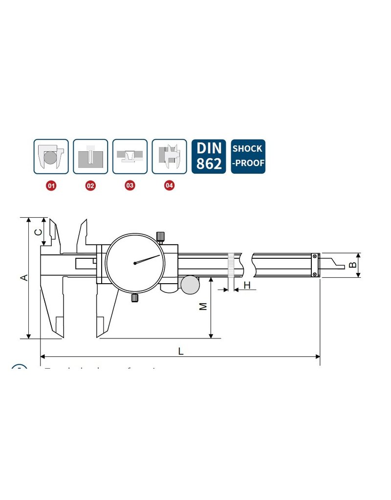 Dasqua Schuifmaat met schokbestendige meetklok 0-300mm x0.01mm