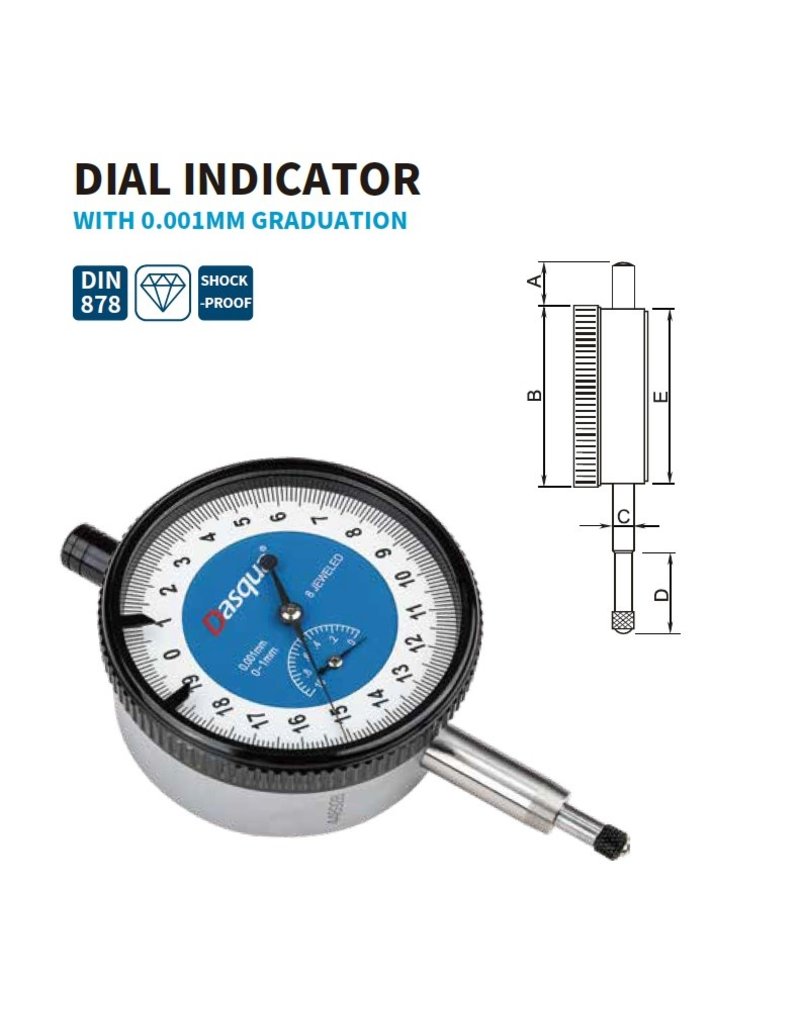 Dasqua Analoge precisie meetklok 0-1mm x0,001mm