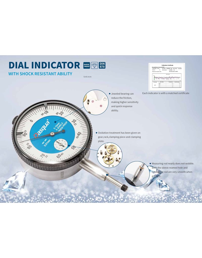 Dasqua Slagvaste analoge meetklok 0-10mm x0,01mm