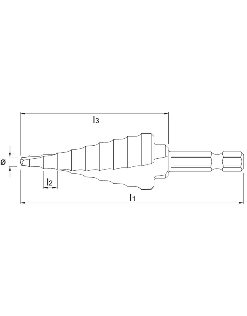 Phantom Phantom HSS Getrapte Plaatboor‚ TiN, Bitopname
