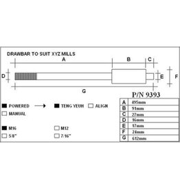 Drawbar Teng Yueh ISO40 M16 612mm 25mm SMX/RMX 3500