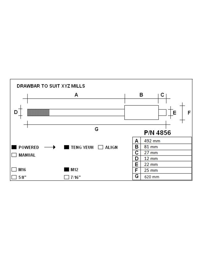 Aantrekstang XYZ RMX 2500 SK30-M12 620mm