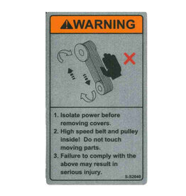 Belt Caution Sticker For Lathes S-S2040