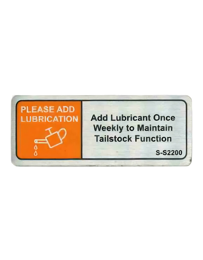 Tailstock Maintenance Sticker