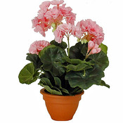 Kunstplant Geranium Roze - H 32cm - Terracotta sierpot - Mica Decorations