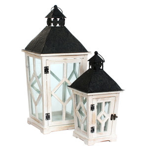 Houten set lantaarns 'Nosta', wit